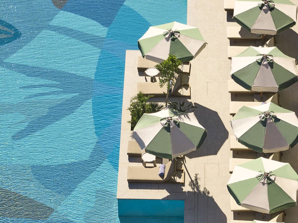 Arial shot of Hyde Bodrum pool with sunloungers