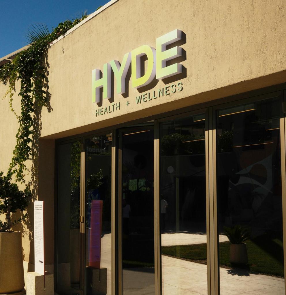 image of the hyde fitness center building with a big HYDE logo at the top