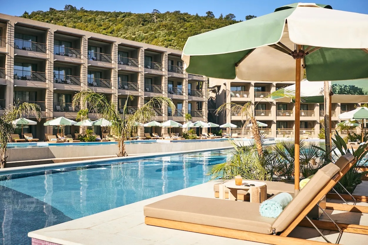 The outside pool with sun loungers at Hyde Bodrum
