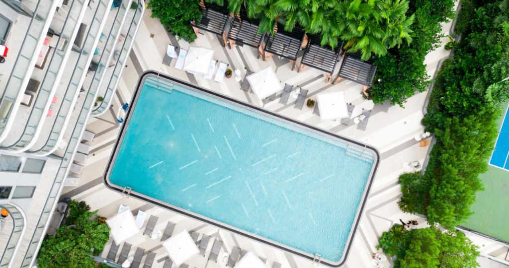 View of the exterior, with a focus on Hyde Midtown Miami's pool