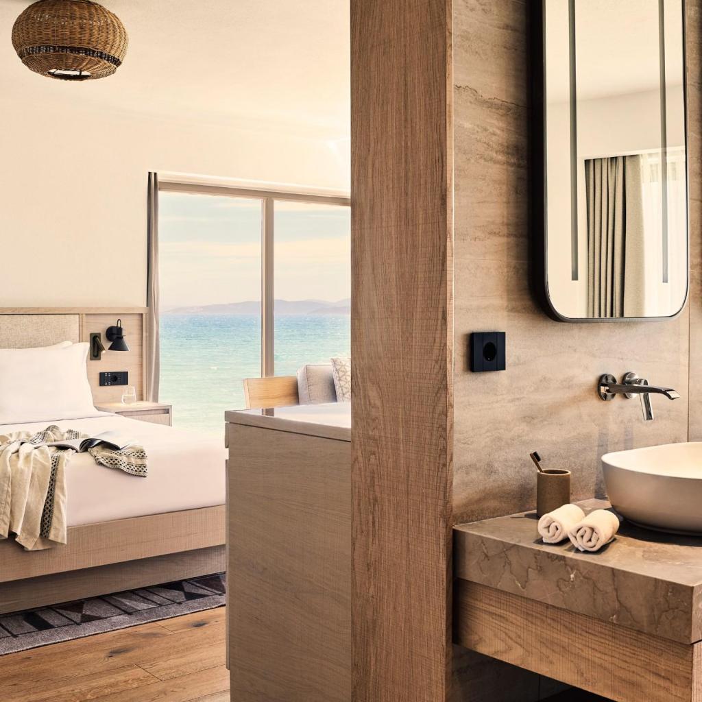 Bright hotel room with sea view