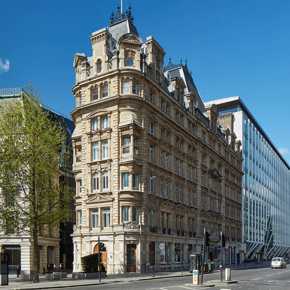 Exterior view of Hyde London on a blue sky day
