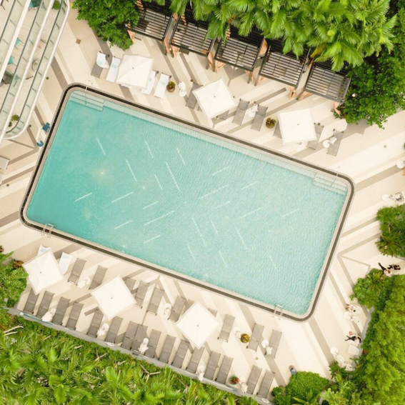 A view of the hotel pool from above